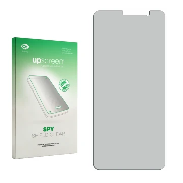 Front side of a product packaging with the brand logo upscreen. Next to it is the corresponding screen protector.