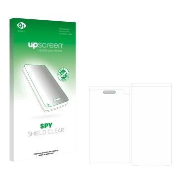 Front side of a product packaging with the brand logo upscreen. Next to it is the corresponding screen protector.