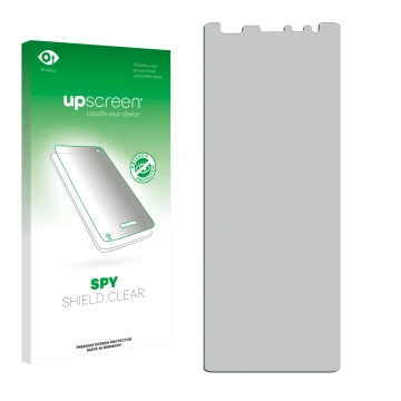 Front side of a product packaging with the brand logo upscreen. Next to it is the corresponding screen protector.