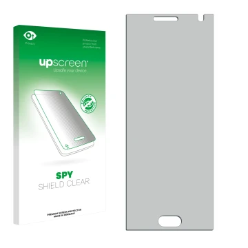 Front side of a product packaging with the brand logo upscreen. Next to it is the corresponding screen protector.