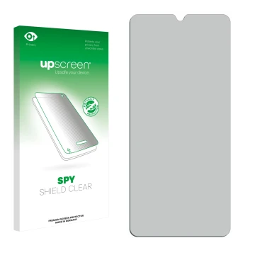 Front side of a product packaging with the brand logo upscreen. Next to it is the corresponding screen protector.