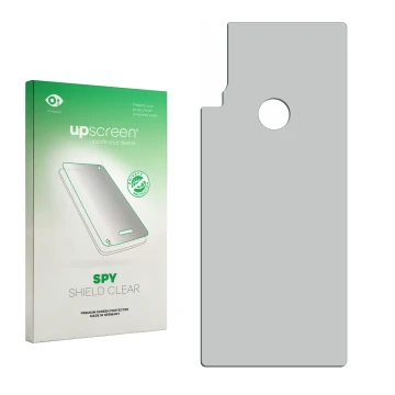 Front side of a product packaging with the brand logo upscreen. Next to it is the corresponding screen protector.