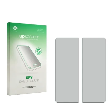 Front side of a product packaging with the brand logo upscreen. Next to it is the corresponding screen protector.