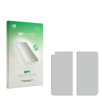 Front side of a product packaging with the brand logo upscreen. Next to it is the corresponding screen protector.