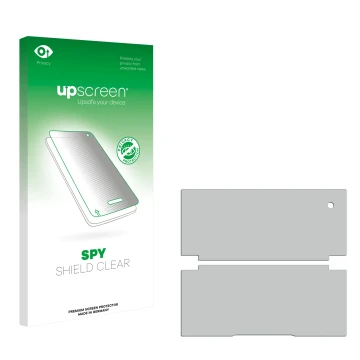 Front side of a product packaging with the brand logo upscreen. Next to it is the corresponding screen protector.