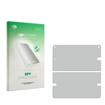 Front side of a product packaging with the brand logo upscreen. Next to it is the corresponding screen protector.
