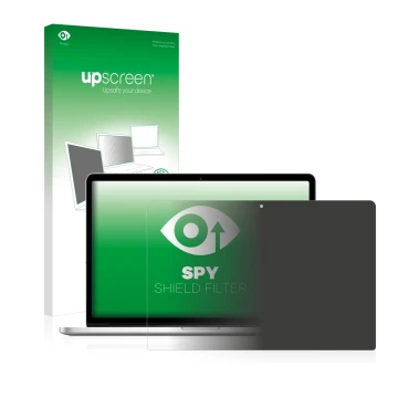 Front side of a product packaging with the brand logo upscreen. Next to it is the device Apple MacBook Pro Retina 15
