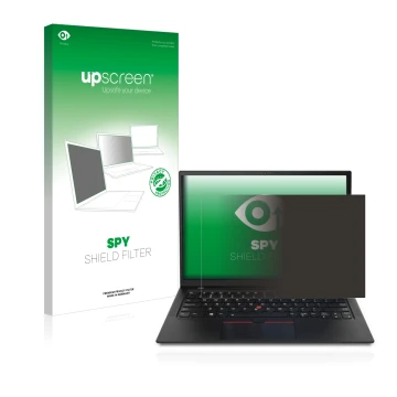 Front side of a product packaging with the brand logo upscreen. Next to it is the device Lenovo ThinkPad X1 shown with the cor