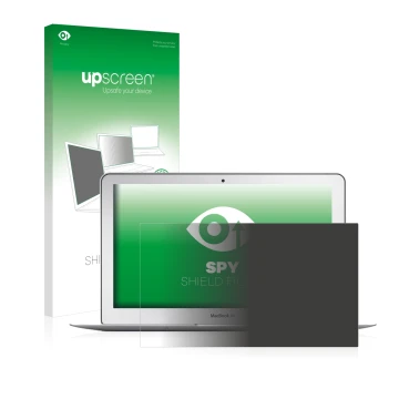 Front side of a product packaging with the brand logo upscreen. Next to it is the device Apple MacBook Air 11