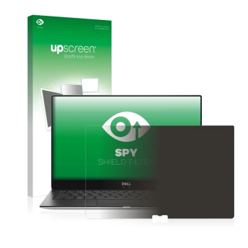 Front side of a product packaging with the brand logo upscreen. Next to it is the device Dell XPS 13 9370 shown with the corre