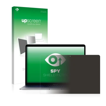 Front side of a product packaging with the brand logo upscreen. Next to it is the device Apple MacBook Air 13