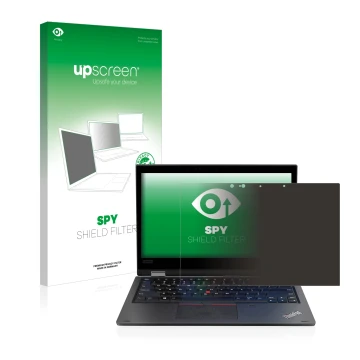 Front side of a product packaging with the brand logo upscreen. Next to it is the device Lenovo ThinkPad L390 Yoga shown with 