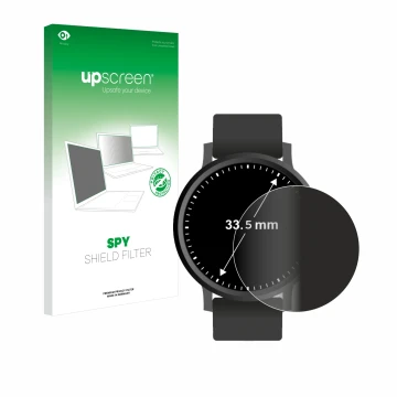 Front side of a product packaging with the brand logo upscreen. Next to it is the device Watches (Circular, ø: 33.5 mm) shown 