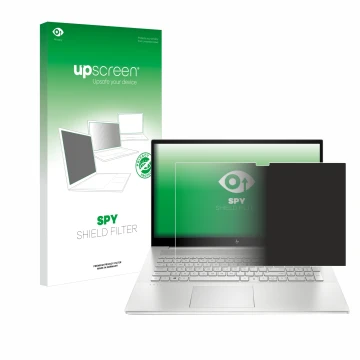 Front side of a product packaging with the brand logo upscreen. Next to it is the device HP Envy 17-cX shown with the correspo