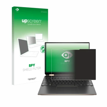 Front side of a product packaging with the brand logo upscreen. Next to it is the device HP Spectre x360 (14-eX) 2021 shown wi