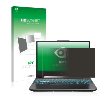 Front side of a product packaging with the brand logo upscreen. Next to it is the device ASUS TUF Gaming A15 shown with the co