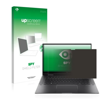 Front side of a product packaging with the brand logo upscreen. Next to it is the device HP Envy x360 (15-eX) (359 mm x 228.2 