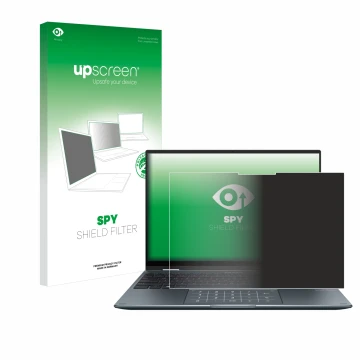 Front side of a product packaging with the brand logo upscreen. Next to it is the device ASUS ZenBook 14 Flip OLED shown with 