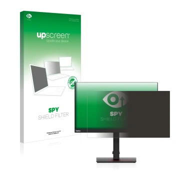Front side of a product packaging with the brand logo upscreen. Next to it is the device Lenovo ThinkVision T24i-2L shown with