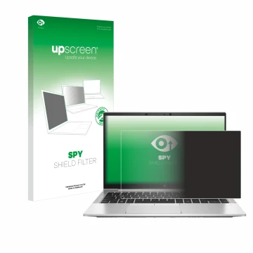 Front side of a product packaging with the brand logo upscreen. Next to it is the device HP EliteBook 845 G7 shown with the co