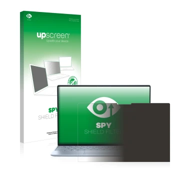 Front side of a product packaging with the brand logo upscreen. Next to it is the device Dell XPS 13 9315 Touch shown with the