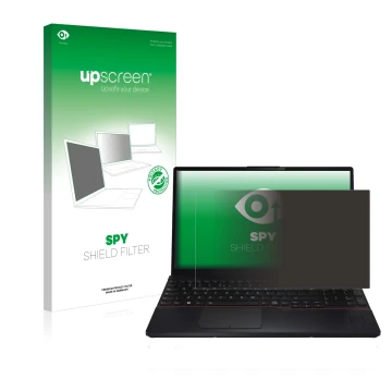 Front side of a product packaging with the brand logo upscreen. Next to it is the device Fujitsu Lifebook E5512 shown with the