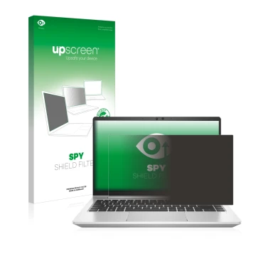 Front side of a product packaging with the brand logo upscreen. Next to it is the device HP ProBook 445 G8 shown with the corr