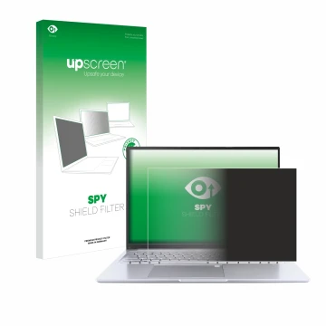Front side of a product packaging with the brand logo upscreen. Next to it is the device ASUS Vivobook 16 M1605 shown with the