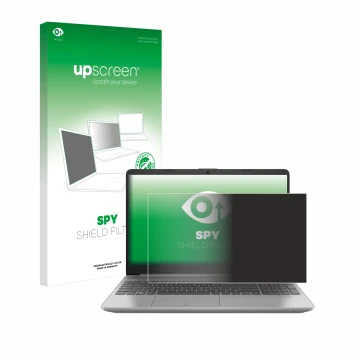 Front side of a product packaging with the brand logo upscreen. Next to it is the device HP 250 G9 shown with the correspondin