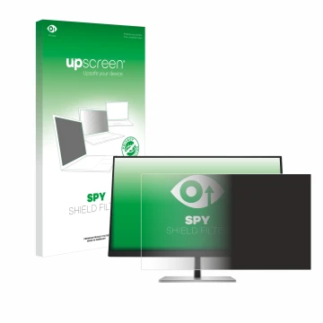 Front side of a product packaging with the brand logo upscreen. Next to it is the device HP E27q G5 shown with the correspondi