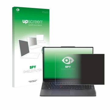 Front side of a product packaging with the brand logo upscreen. Next to it is the device Lenovo ThinkPad E16 Gen 1 shown with 