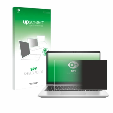 Front side of a product packaging with the brand logo upscreen. Next to it is the device HP EliteBook 645 G10 shown with the c