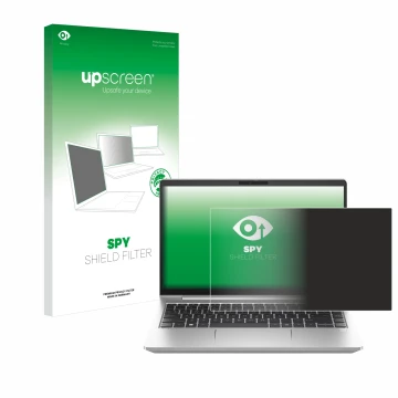Front side of a product packaging with the brand logo upscreen. Next to it is the device HP ProBook 445 G10 shown with the cor
