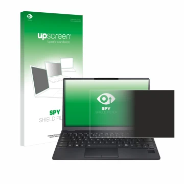 Front side of a product packaging with the brand logo upscreen. Next to it is the device Fujitsu Lifebook U9312 shown with the