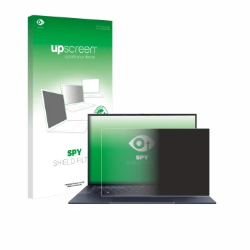 Front side of a product packaging with the brand logo upscreen. Next to it is the device ASUS ExpertBook B9 B9403 shown with t