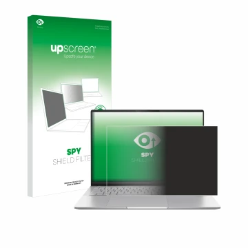 Front side of a product packaging with the brand logo upscreen. Next to it is the device ASUS Vivobook S16 OLED M5606 shown wi