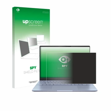 Front side of a product packaging with the brand logo upscreen. Next to it is the device ASUS Vivobook S 14 OLED S5406 shown w