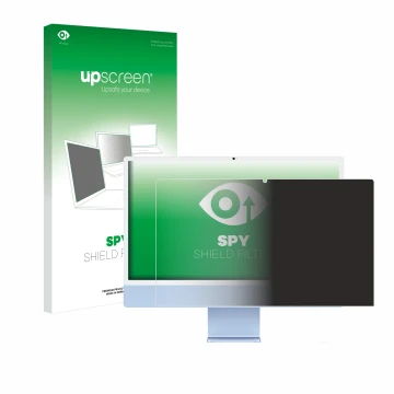 Front side of a product packaging with the brand logo upscreen. Next to it is the device Apple iMac 24