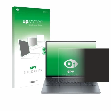 Front side of a product packaging with the brand logo upscreen. Next to it is the device HP Dragonfly 13.5