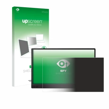 Front side of a product packaging with the brand logo upscreen. Next to it is the device ASUS ZenScreen MB166C shown with the 