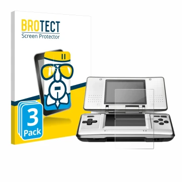 Front side of a product packaging with the brand logo BROTECT. Next to it is the device Nintendo DS shown with the correspondi