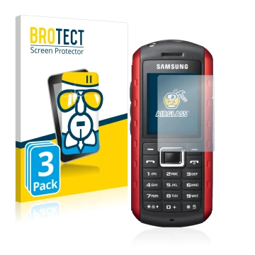 Front side of a product packaging with the brand logo BROTECT. Next to it is the device Samsung B2100 shown with the correspon