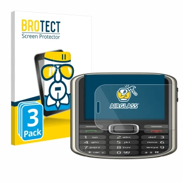 Front side of a product packaging with the brand logo BROTECT. Next to it is the device Nokia 3720 classic shown with the corr