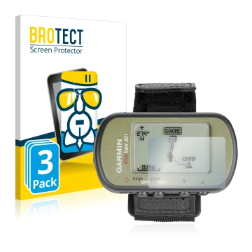 Front side of a product packaging with the brand logo BROTECT. Next to it is the device Garmin Foretrex 401 shown with the cor