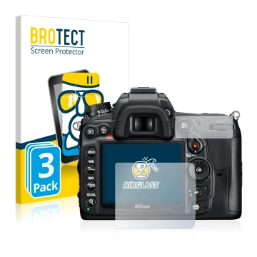 Front side of a product packaging with the brand logo BROTECT. Next to it is the device Nikon D7000 shown with the correspondi