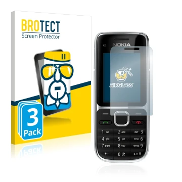 Front side of a product packaging with the brand logo BROTECT. Next to it is the device Nokia C2-01 shown with the correspondi