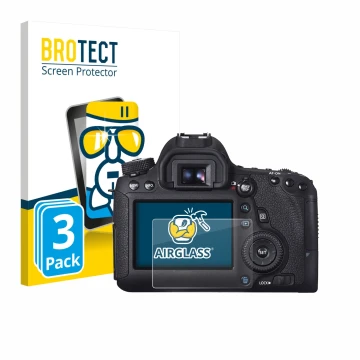 Front side of a product packaging with the brand logo BROTECT. Next to it is the device Canon EOS 6D shown with the correspond