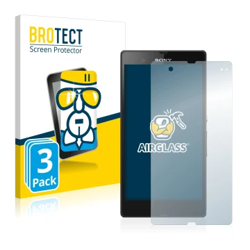 Front side of a product packaging with the brand logo BROTECT. Next to it is the device Sony Xperia Z C6602 C6603 shown with t