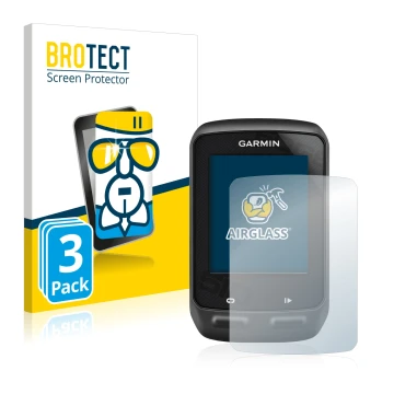 Front side of a product packaging with the brand logo BROTECT. Next to it is the device Garmin Edge 510 shown with the corresp