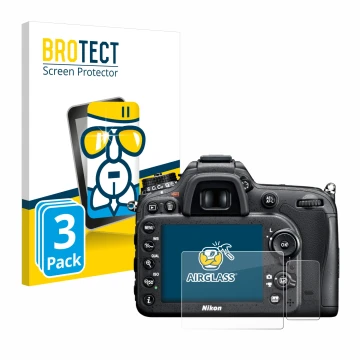 Front side of a product packaging with the brand logo BROTECT. Next to it is the device Nikon D7100 shown with the correspondi